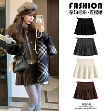 批发孕妇毛呢百褶裙2026秋冬外穿新款托腹短裙百搭高腰A字孕妇半身裙