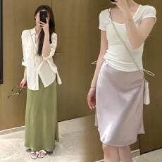 批发孕妇<b class='q'>半身</b>裙2026夏季薄款法式高级感醋酸外穿双侧抽绳中长款短裙子