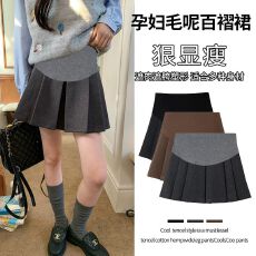 孕妇毛呢短裙2026春秋季新款托腹百褶裙百搭高腰外穿A字半身裙