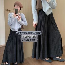 孕妇半身裙2026秋冬装新款针织百褶裙百搭高腰外穿长款A字大摆裙