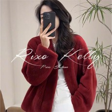 批发皮毛一体酒红色<b class='q'>水貂</b>毛毛绒外套女冬季时尚年轻款仿獭兔毛环保<b class='q'>皮草</b>