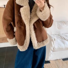 批发麂皮绒皮毛一体外套女2025冬季新款加厚保暖上衣羊羔毛大衣夹克