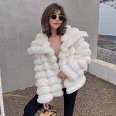 批发千金风仿獭兔毛皮草外套女2025冬季新款短款仿貂绒大翻领毛绒大衣