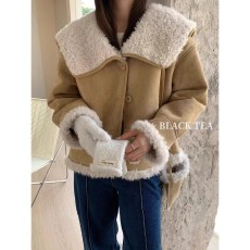 批发韩系海军领羊羔绒短款外套女2025<b class='q'>秋</b>冬新款复古时尚高级感上衣