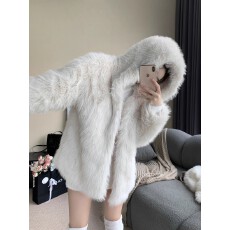 批发2025纯欲气质小众设计感温柔风外套仿皮草毛毛连帽大衣新款