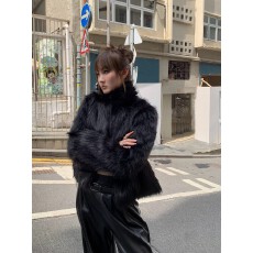 批发2025新款托卡毛毛立领环保顺毛仿<b class='q'>皮草</b>短款宽松显瘦黑色冬<b class='q'>外套</b>