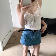 批发欧货复古不规则高腰牛仔短裤裙女夏季宽松百搭休闲A字阔腿短裙裤