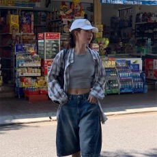 批发复古水洗牛仔裤女宽松显瘦中裤五分裤<b class='q'>短裤</b>