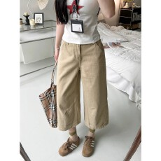 批发卡其色直筒七分牛仔裤女高腰显瘦夏季薄款小个子宽松阔腿休闲中裤