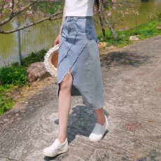 批发中长款牛仔半身裙女<b class='q'>夏</b>季新款高腰显瘦前开叉设计感小众牛仔裙