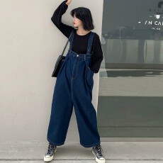 批发牛仔背带裤春<b class='q'>秋</b>款外穿大码宽松阔腿裤春夏季裤子