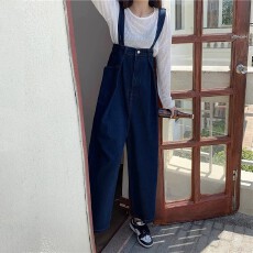 批发牛仔背带裤女2026春季新款小个子宽松显瘦连体直筒阔腿裤