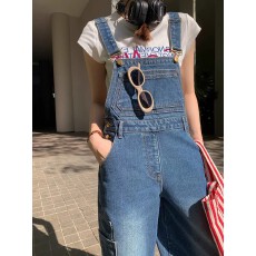 批发小个子工装牛仔背带裤女春<b class='q'>秋</b>新款宽松韩版复古休闲百搭高腰阔腿裤