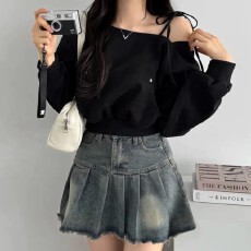 批发中长款牛仔半身裙女夏季新款高腰显瘦前开叉设计感小众牛仔裙