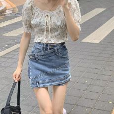 批发大码胖mm复古开叉半身裙包臀短裙春夏新款学生内衬高腰牛仔裙裤女