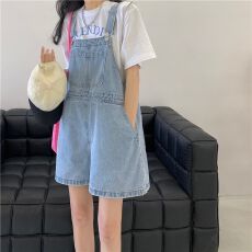 批发复古牛仔背带<b class='q'>短裤</b>女2026年夏季薄款减龄宽松<b class='q'>连体</b>阔腿a字黑色<b class='q'>短裤</b>
