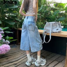 批发港味个性直筒牛仔裤女夏季新款宽松显瘦阔腿裤