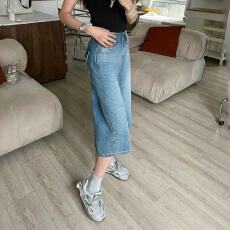 批发美式复古七分阔腿牛仔裤女2026夏季新款高腰遮胯百搭宽松显瘦中裤