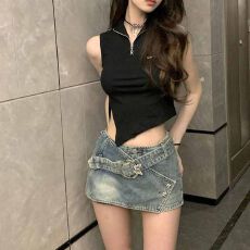 批发<b class='q'>牛仔裙</b>女防走光辣妹裙裤ins风半身a字高腰包臀复古裙子