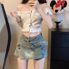 批发<b class='q'>大码</b>半身裙低腰<b class='q'>牛仔裙</b>裤女2025年夏季新款设计感小众辣妹包臀短裙