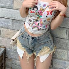 批发韩式复古千禧辣妹风破洞流苏超短牛仔裤女2026夏季新款百搭休闲裤