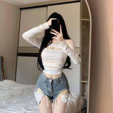 批发复古蓝流苏毛边破洞牛仔短裤女夏新款辣妹低腰水洗做旧阔腿热裤子