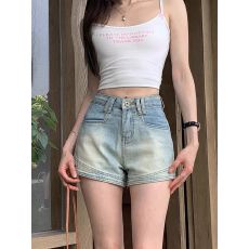 批发美式辣妹牛仔短裤女夏季2026新款高腰设计感a字显瘦阔腿超短热裤