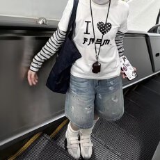 批发美式潮牌夏季新款浅灰色个性烫钻宽松直筒阔腿牛仔短裤
