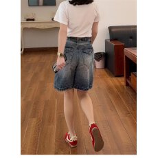 批发韩系复古阔腿牛仔短裤女夏季新款洋气高腰休闲百搭显瘦直筒四分裤