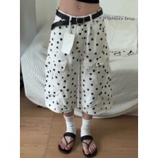 批发<b class='q'>夏</b>季新款休闲工装波点大口袋七分裤女宽松阔腿直筒中裤