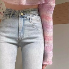 批发设计感浅色高腰微喇叭牛仔裤女<b class='q'>夏</b>季新款显瘦百搭小个子马蹄裤春秋