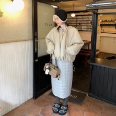 批发官图 时髦羽绒棉宽松休闲棉<b class='q'>半身裙</b>女冬季中长款挡风保暖一片裙子