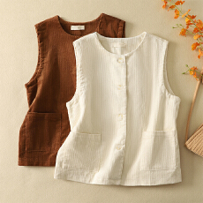 批发实拍 早春新品<b class='q'>原创</b><b class='q'>设计</b>复古百搭小圆领灯芯绒背心马甲外套女