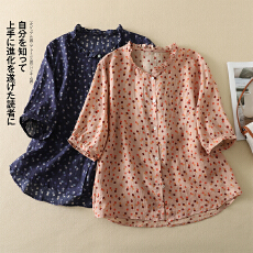 批发实拍 2026年春夏新款波点<b class='q'>衬衣</b>休闲宽松木耳边立领<b class='q'>衬衣</b>五分袖T恤衫