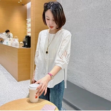 批发官图五分袖<b class='q'>衬衫</b><b class='q'>女</b>夏季镂空<b class='q'>衬衣</b>026爆款宽松显瘦小衫气质减龄上衣