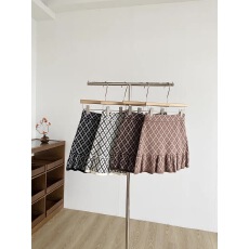 批发秋季新款韩系小<b class='q'>清新</b>格子百褶边半身裙高腰显瘦百搭短裙