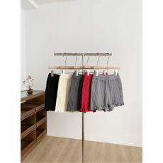 批发秋冬新款韩系ins复古时尚百搭纯色松紧腰休闲针织阔腿短<b class='q'>裤</b>