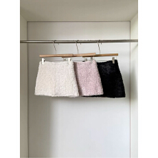 批发仿羊羔毛高腰加厚防走光粉色短裙冬季新款韩版百搭包臀裙子