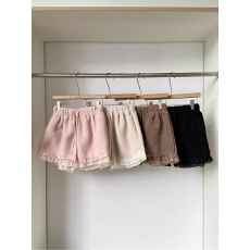 批发小众羊羔毛网纱拼接松紧腰休闲裤秋冬新款韩版百搭阔腿短裤