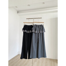 批发春季新款韩系减龄气质百搭拼接屁帘假两件休闲裤修身阔腿裤