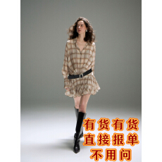 批发PynkiSwear 卡其色格纹翻领宽松木耳边短款连衣裙小众衬衫<b class='q'>百褶</b>裙