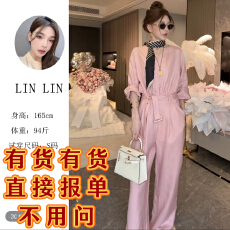 批发琳琳春季新款时尚亚麻连体衣裤女神范V领收腰显瘦阔腿裤女