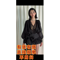 批发法式少女风灯笼袖蕾丝纱飘带蝴蝶结连衣裙秋季收腰衬衫短蛋糕裙