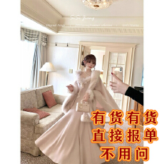 批发SISI JIANG“雪绒莓莓”千金气质蕾丝花边驼鸟毛针织显瘦连