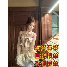 批发迟伞伞25/fw 绮月小姐 蕾丝蝴蝶结假两件长袖<b class='q'>衬衫</b>细闪小香风短裙