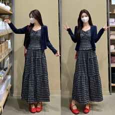 批发实拍现 2026新款<b class='q'>大码</b><b class='q'>女装</b> 春装 格子吊带半身裙 纯棉开衫三件套