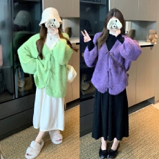 批发实拍 2025新款大码女装秋冬装 立领打底毛衣裙宽松毛衣外套两件套