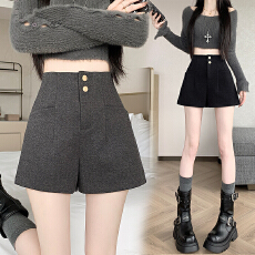 批发实拍2025女秋冬季新款外穿<b class='q'>短裤</b>毛呢宽松高腰显瘦百搭阔腿打底靴裤