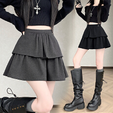 批发实拍毛呢蓬蓬裙<b class='q'>半身裙</b>女2025冬季新款毛呢蛋糕裙<b class='q'>高腰</b>显瘦双层短裙