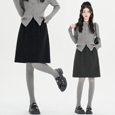 批发实拍加厚毛呢花苞半身裙女秋<b class='q'>冬</b>后松紧腰百搭遮胯设计感中长裙